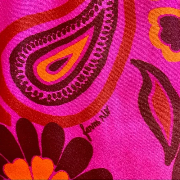 NEW FARM Rio Bold Floral Pink Midi Dress One Shoulder Cut-Out Beaded Tie Size L - Picture 14 of 16